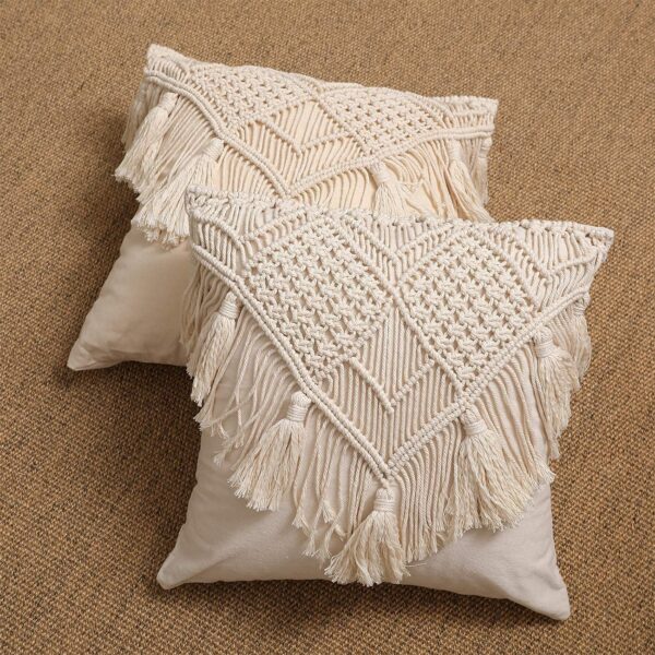 Handmade Macrame Cushion Cover – Boho Style 16x16 Inch - Image 9