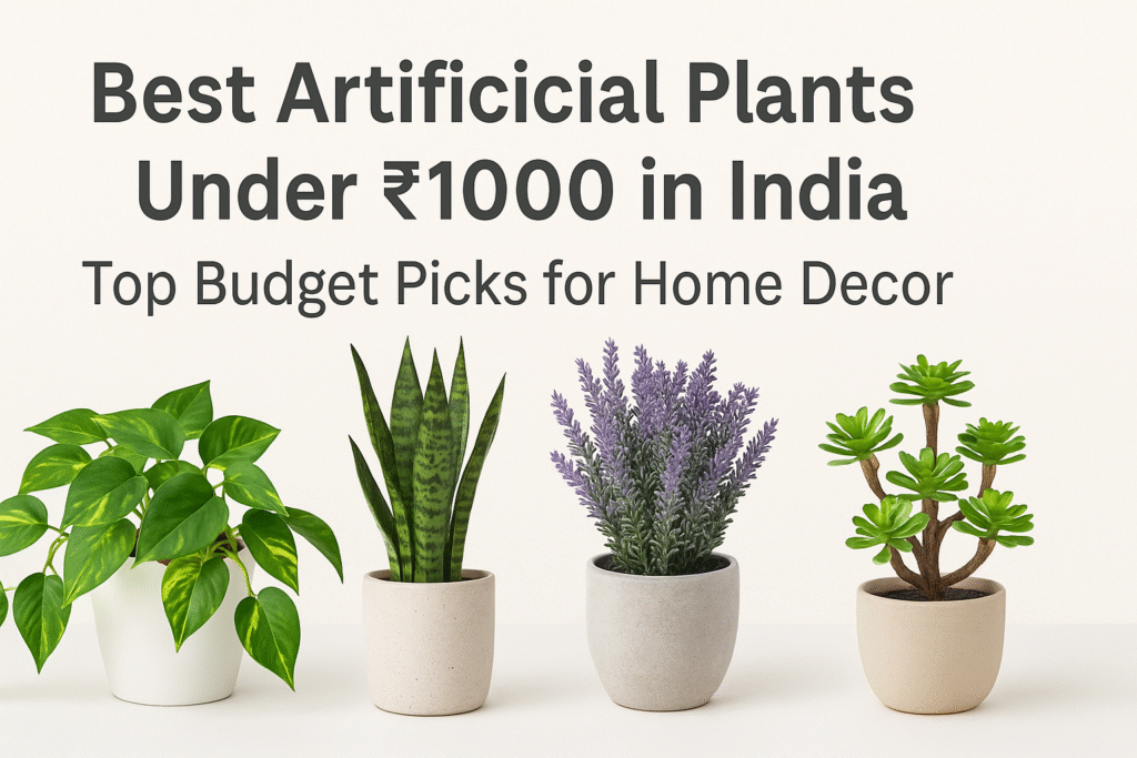 Best artificial plants under ₹1000 in India – budget-friendly indoor decor with green and lavender potted plants