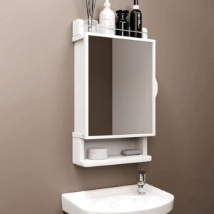 Wall-mounted plastic or acrylic mirror with shelf for bathroom under ₹1000.