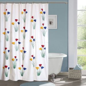 Printed waterproof shower curtain with hooks for Indian bathrooms under ₹1000.