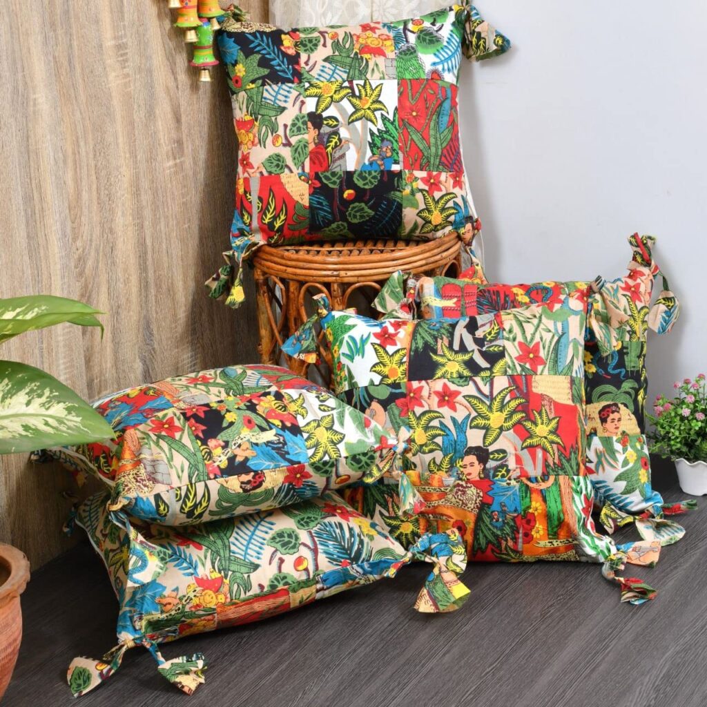 Traditional Jaipuri print cushion covers under ₹1000 – vibrant Indian patterns with elephants, mandalas, and paisleys