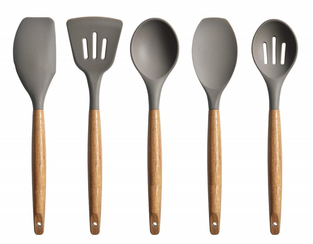 Colorful silicone kitchen spatulas and ladles