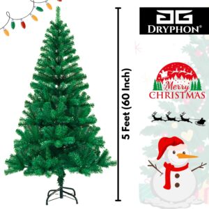DRYPHON 5 feet Christmas tree with metal stand and festive ornaments for compact home or office decoration.