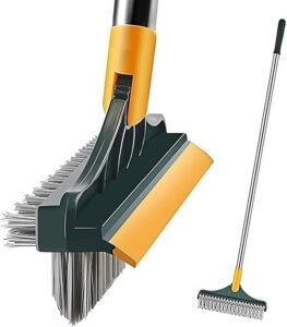 3-in-1 toilet and tile cleaning brush with a rotating head and long handle.