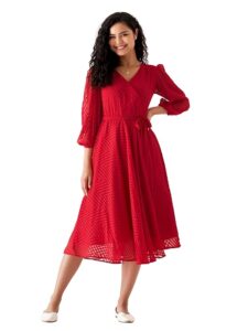 AASK red designer women’s dress — elegant Christmas outfit perfect for parties and festive gatherings.