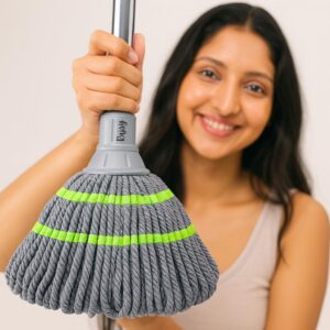 2-in-1 self-wringing microfiber mop with 360-degree rotating head for home cleaning.