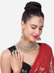 zaveri pearls gold tone kundan and pearl bridal choker necklace set for women