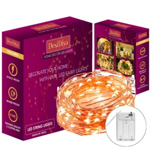 Warm white copper wire fairy string lights, 10 meters with 100 LEDs