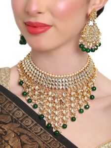 shining diva traditional pearl kundan choker necklace jewellery set for women