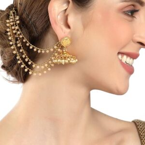 traditional 18k gold plated bahubali inspired long chain jhumki earrings for women by zeneme