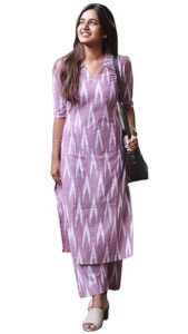 Cotton Ikat print kurta pant set for women by GoSriKi