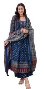 Rayon printed Anarkali kurta pant set with dupatta for women by KLOSIA