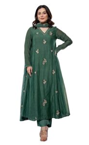 KLOSIA embroidered solid Anarkali kurta set for women with matching pant and dupatta – festive ethnic wear