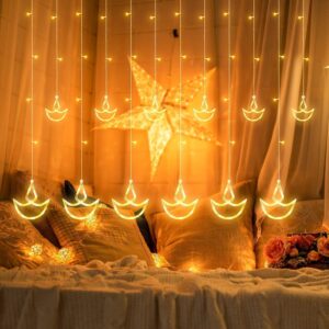 FLYNGO diya curtain LED lights warm white for Diwali window decoration